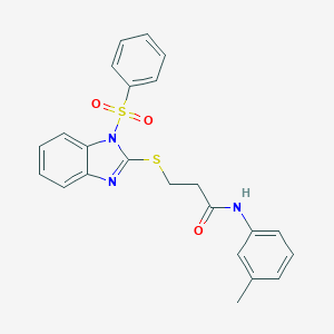molecular formula C23H21N3O3S2 B285586 N-(3-methylphenyl)-3-{[1-(phenylsulfonyl)-1H-benzimidazol-2-yl]sulfanyl}propanamide 