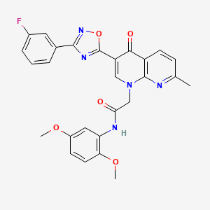 molecular formula C27H22FN5O5 B2855890 N-(2,5-dimethoxyphenyl)-2-{3-[3-(3-fluorophenyl)-1,2,4-oxadiazol-5-yl]-7-methyl-4-oxo-1,4-dihydro-1,8-naphthyridin-1-yl}acetamide CAS No. 1113119-37-1