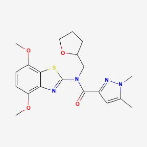 molecular formula C20H24N4O4S B2855894 N-(4,7-dimethoxy-1,3-benzothiazol-2-yl)-1,5-dimethyl-N-[(oxolan-2-yl)methyl]-1H-pyrazole-3-carboxamide CAS No. 1013795-37-3