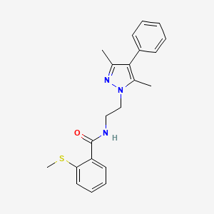 molecular formula C21H23N3OS B2855941 N-(2-(3,5-dimethyl-4-phenyl-1H-pyrazol-1-yl)ethyl)-2-(methylthio)benzamide CAS No. 2034292-51-6