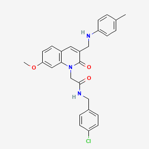 molecular formula C27H26ClN3O3 B2855949 N-[(4-chlorophenyl)methyl]-2-(7-methoxy-3-{[(4-methylphenyl)amino]methyl}-2-oxo-1,2-dihydroquinolin-1-yl)acetamide CAS No. 932359-19-8