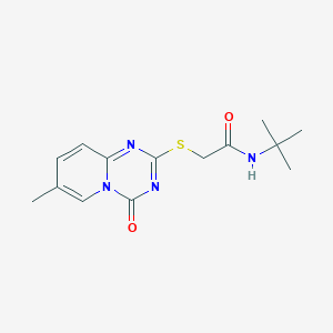 molecular formula C14H18N4O2S B2855952 N-tert-butyl-2-(7-methyl-4-oxopyrido[1,2-a][1,3,5]triazin-2-yl)sulfanylacetamide CAS No. 896325-20-5