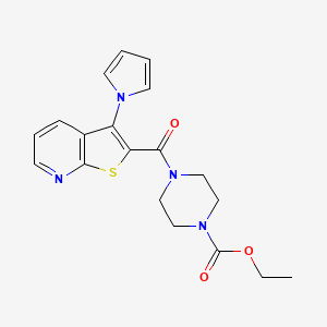 molecular formula C19H20N4O3S B2855955 ethyl 4-[3-(1H-pyrrol-1-yl)thieno[2,3-b]pyridine-2-carbonyl]piperazine-1-carboxylate CAS No. 1115873-36-3