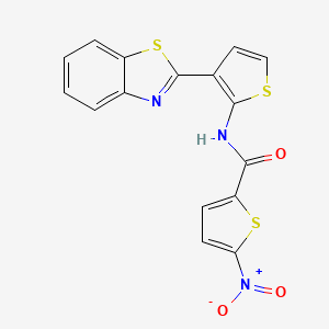 molecular formula C16H9N3O3S3 B2855960 N-[3-(1,3-benzothiazol-2-yl)thiophen-2-yl]-5-nitrothiophene-2-carboxamide CAS No. 923403-26-3