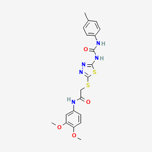 molecular formula C20H21N5O4S2 B2855962 N-(3,4-dimethoxyphenyl)-2-((5-(3-(p-tolyl)ureido)-1,3,4-thiadiazol-2-yl)thio)acetamide CAS No. 898461-55-7