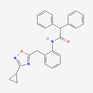 molecular formula C26H23N3O2 B2855966 N-(2-((3-cyclopropyl-1,2,4-oxadiazol-5-yl)methyl)phenyl)-2,2-diphenylacetamide CAS No. 1797067-49-2