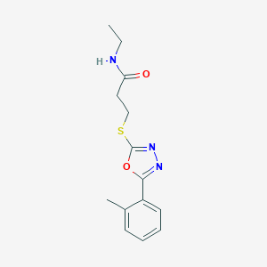 molecular formula C14H17N3O2S B285597 N-ethyl-3-{[5-(2-methylphenyl)-1,3,4-oxadiazol-2-yl]sulfanyl}propanamide 