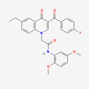 molecular formula C28H25FN2O5 B2856023 N-(2,5-dimethoxyphenyl)-2-[6-ethyl-3-(4-fluorobenzoyl)-4-oxo-1,4-dihydroquinolin-1-yl]acetamide CAS No. 895652-56-9