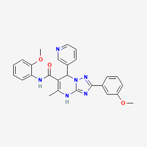 molecular formula C26H24N6O3 B2856037 N-(2-methoxyphenyl)-2-(3-methoxyphenyl)-5-methyl-7-(pyridin-3-yl)-4,7-dihydro-[1,2,4]triazolo[1,5-a]pyrimidine-6-carboxamide CAS No. 543680-77-9