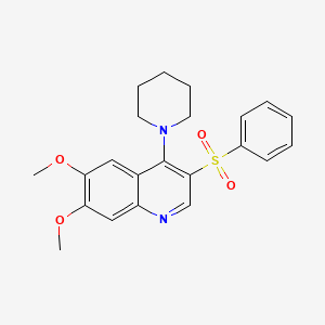 molecular formula C22H24N2O4S B2856045 3-(benzenesulfonyl)-6,7-dimethoxy-4-(piperidin-1-yl)quinoline CAS No. 895649-56-6