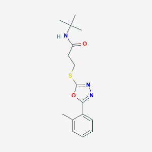 molecular formula C16H21N3O2S B285607 N-tert-butyl-3-{[5-(2-methylphenyl)-1,3,4-oxadiazol-2-yl]sulfanyl}propanamide 