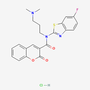 molecular formula C22H21ClFN3O3S B2856076 N-(3-(dimethylamino)propyl)-N-(6-fluorobenzo[d]thiazol-2-yl)-2-oxo-2H-chromene-3-carboxamide hydrochloride CAS No. 1052535-25-7