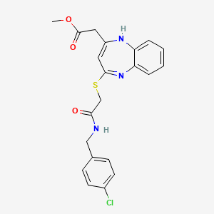 molecular formula C21H20ClN3O3S B2856109 methyl 2-{4-[({[(4-chlorophenyl)methyl]carbamoyl}methyl)sulfanyl]-1H-1,5-benzodiazepin-2-yl}acetate CAS No. 1251614-15-9