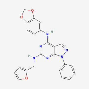 molecular formula C23H18N6O3 B2856116 N4-(2H-1,3-benzodioxol-5-yl)-N6-[(furan-2-yl)methyl]-1-phenyl-1H-pyrazolo[3,4-d]pyrimidine-4,6-diamine CAS No. 946219-67-6