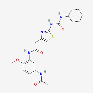 molecular formula C21H27N5O4S B2856267 N-(5-acetamido-2-methoxyphenyl)-2-(2-(3-cyclohexylureido)thiazol-4-yl)acetamide CAS No. 921569-46-2