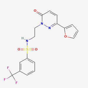 molecular formula C17H14F3N3O4S B2856326 N-(2-(3-(furan-2-yl)-6-oxopyridazin-1(6H)-yl)ethyl)-3-(trifluoromethyl)benzenesulfonamide CAS No. 946212-55-1