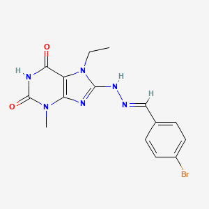 (E)-8-(2-(4-bromobenzylidene)hydrazinyl)-7-ethyl-3-methyl-1H-purine-2,6(3H,7H)-dione