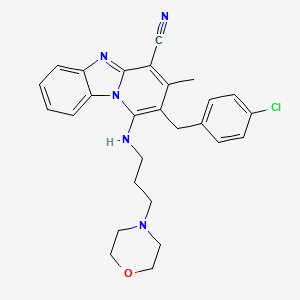 12-[(4-Chlorophenyl)methyl]-11-methyl-13-{[3-(morpholin-4-yl)propyl]amino}-1,8-diazatricyclo[7.4.0.0^{2,7}]trideca-2(7),3,5,8,10,12-hexaene-10-carbonitrile