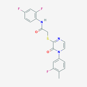 molecular formula C19H14F3N3O2S B2856435 N-(2,4-difluorophenyl)-2-{[4-(3-fluoro-4-methylphenyl)-3-oxo-3,4-dihydropyrazin-2-yl]sulfanyl}acetamide CAS No. 900006-83-9