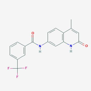 molecular formula C18H13F3N2O2 B2856475 N-(4-methyl-2-oxo-1H-quinolin-7-yl)-3-(trifluoromethyl)benzamide CAS No. 1251667-89-6
