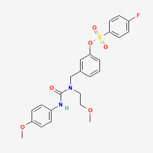 molecular formula C24H25FN2O6S B2856478 [3-[[2-Methoxyethyl-[(4-methoxyphenyl)carbamoyl]amino]methyl]phenyl] 4-fluorobenzenesulfonate CAS No. 858528-32-2