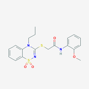 molecular formula C19H21N3O4S2 B2856479 2-[(1,1-dioxido-4-propyl-4H-1,2,4-benzothiadiazin-3-yl)thio]-N-(2-methoxyphenyl)acetamide CAS No. 899977-83-4