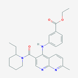 molecular formula C26H30N4O3 B2856506 Ethyl 3-{[3-(2-ethylpiperidine-1-carbonyl)-7-methyl-1,8-naphthyridin-4-yl]amino}benzoate CAS No. 1251588-02-9