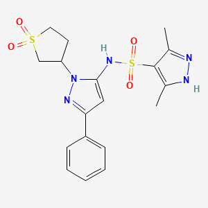 molecular formula C18H21N5O4S2 B2856529 N-(1-(1,1-dioxidotetrahydrothiophen-3-yl)-3-phenyl-1H-pyrazol-5-yl)-3,5-dimethyl-1H-pyrazole-4-sulfonamide CAS No. 1106885-77-1