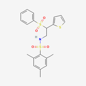 molecular formula C21H23NO4S3 B2856560 N-[2-(benzenesulfonyl)-2-(thiophen-2-yl)ethyl]-2,4,6-trimethylbenzene-1-sulfonamide CAS No. 896341-47-2