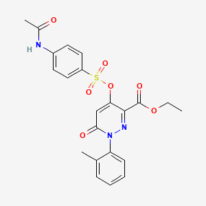 molecular formula C22H21N3O7S B2856602 Ethyl 4-(((4-acetamidophenyl)sulfonyl)oxy)-6-oxo-1-(o-tolyl)-1,6-dihydropyridazine-3-carboxylate CAS No. 899728-42-8
