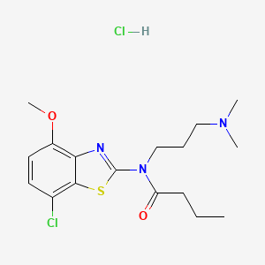 molecular formula C17H25Cl2N3O2S B2856605 N-(7-CHLORO-4-METHOXY-1,3-BENZOTHIAZOL-2-YL)-N-[3-(DIMETHYLAMINO)PROPYL]BUTANAMIDE HYDROCHLORIDE CAS No. 1215728-21-4