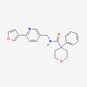 molecular formula C22H22N2O3 B2856613 N-{[6-(furan-3-yl)pyridin-3-yl]methyl}-4-phenyloxane-4-carboxamide CAS No. 2034386-74-6