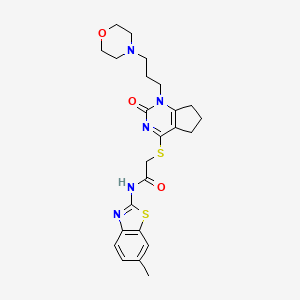 molecular formula C24H29N5O3S2 B2856626 N-(6-methyl-1,3-benzothiazol-2-yl)-2-({1-[3-(morpholin-4-yl)propyl]-2-oxo-1H,2H,5H,6H,7H-cyclopenta[d]pyrimidin-4-yl}sulfanyl)acetamide CAS No. 898445-02-8