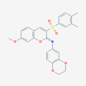 molecular formula C26H23NO6S B2856627 N-[(2Z)-3-(3,4-dimethylbenzenesulfonyl)-7-methoxy-2H-chromen-2-ylidene]-2,3-dihydro-1,4-benzodioxin-6-amine CAS No. 902469-55-0