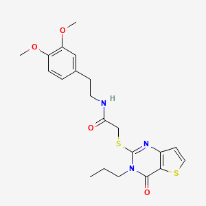 molecular formula C21H25N3O4S2 B2856642 N-[2-(3,4-dimethoxyphenyl)ethyl]-2-({4-oxo-3-propyl-3H,4H-thieno[3,2-d]pyrimidin-2-yl}sulfanyl)acetamide CAS No. 1252890-51-9