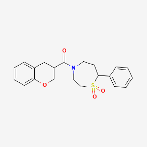 molecular formula C21H23NO4S B2856655 Chroman-3-yl(1,1-dioxido-7-phenyl-1,4-thiazepan-4-yl)methanone CAS No. 2034457-46-8