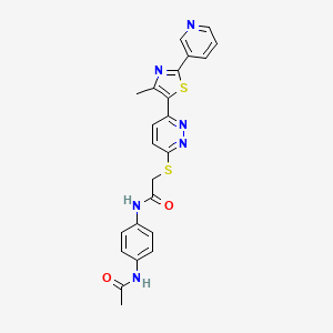 molecular formula C23H20N6O2S2 B2856662 N-(4-acetamidophenyl)-2-((6-(4-methyl-2-(pyridin-3-yl)thiazol-5-yl)pyridazin-3-yl)thio)acetamide CAS No. 955261-04-8