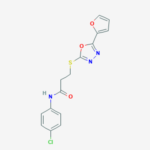molecular formula C15H12ClN3O3S B285671 N-(4-chlorophenyl)-3-{[5-(2-furyl)-1,3,4-oxadiazol-2-yl]sulfanyl}propanamide 