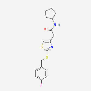 molecular formula C17H19FN2OS2 B2856763 N-cyclopentyl-2-(2-((4-fluorobenzyl)thio)thiazol-4-yl)acetamide CAS No. 942001-85-6