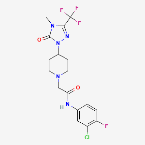 molecular formula C17H18ClF4N5O2 B2856814 N-(3-chloro-4-fluorophenyl)-2-(4-(4-methyl-5-oxo-3-(trifluoromethyl)-4,5-dihydro-1H-1,2,4-triazol-1-yl)piperidin-1-yl)acetamide CAS No. 2034511-96-9