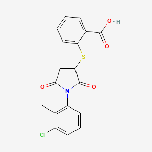 molecular formula C18H14ClNO4S B2856854 2-((1-(3-Chloro-2-methylphenyl)-2,5-dioxopyrrolidin-3-yl)thio)benzoic acid CAS No. 831209-09-7