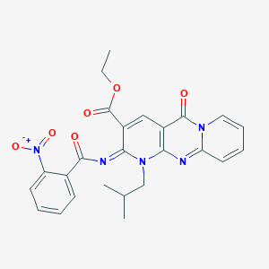 molecular formula C25H23N5O6 B2856904 ethyl 7-(2-methylpropyl)-6-(2-nitrobenzoyl)imino-2-oxo-1,7,9-triazatricyclo[8.4.0.03,8]tetradeca-3(8),4,9,11,13-pentaene-5-carboxylate CAS No. 534577-18-9