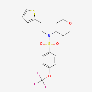 molecular formula C18H20F3NO4S2 B2856910 N-(oxan-4-yl)-N-[2-(thiophen-2-yl)ethyl]-4-(trifluoromethoxy)benzene-1-sulfonamide CAS No. 1798522-16-3