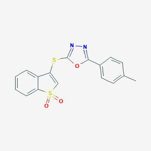 molecular formula C17H12N2O3S2 B285695 2-[(1,1-dioxido-1-benzothien-3-yl)sulfanyl]-5-(4-methylphenyl)-1,3,4-oxadiazole 