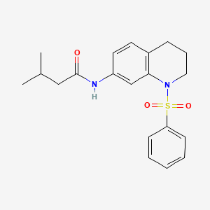molecular formula C20H24N2O3S B2856953 N-[1-(benzenesulfonyl)-1,2,3,4-tetrahydroquinolin-7-yl]-3-methylbutanamide CAS No. 1005301-50-7