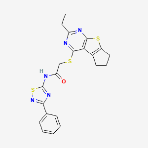 2-({10-ethyl-7-thia-9,11-diazatricyclo[6.4.0.0^{2,6}]dodeca-1(8),2(6),9,11-tetraen-12-yl}sulfanyl)-N-(3-phenyl-1,2,4-thiadiazol-5-yl)acetamide