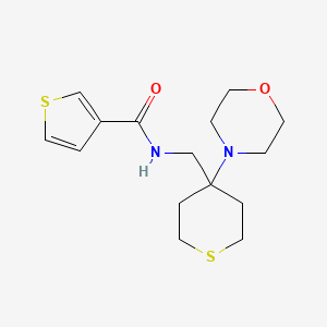 molecular formula C15H22N2O2S2 B2857051 N-{[4-(morpholin-4-yl)thian-4-yl]methyl}thiophene-3-carboxamide CAS No. 2380173-75-9