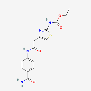 Ethyl (4-(2-((4-carbamoylphenyl)amino)-2-oxoethyl)thiazol-2-yl)carbamate
