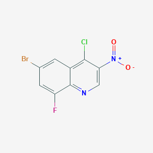 molecular formula C9H3BrClFN2O2 B2857099 6-Bromo-4-chloro-8-fluoro-3-nitroquinoline CAS No. 1598291-67-8
