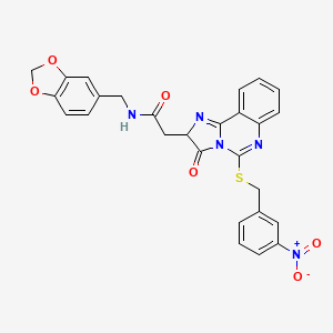 molecular formula C27H21N5O6S B2857109 N-[(2H-1,3-benzodioxol-5-yl)methyl]-2-(5-{[(3-nitrophenyl)methyl]sulfanyl}-3-oxo-2H,3H-imidazo[1,2-c]quinazolin-2-yl)acetamide CAS No. 958716-68-2